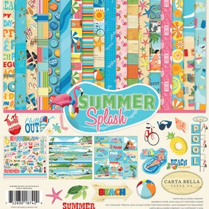 Carta Bella Paper Co. SUMMER Splash Collection Kit, Twelve 12X12 Double-sided Sheets, 12X12 Sticker Sheet, Summer/Beach Scrap and Papercraft