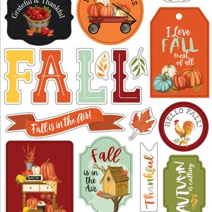Carta Bella WELCOME Autumn Collection Chipboard Phrases, Fall/Autumn Theme Scrapbook and Papercraft, Fall Chipboard Die Cut Phrases and Tags