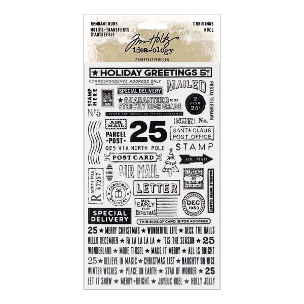 Tim Holtz idea-ology Remnant Rubs, Christmas 2022, 2 Sheets, Tim Holtz Remnant Rubs, Tim Holtz Christmas 2022