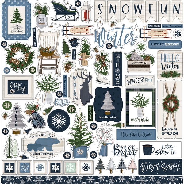 Carta Bella WELCOME Winter Collection 12X12 Sticker Sheet, Winter/Snow Scrap and Papercraft, Winter Sticker Sheet