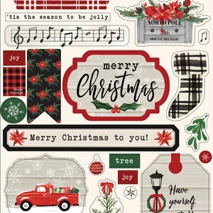 Carta Bella Christmas MARKET Collection, Adhesive Chipboard Phrases, Farmhouse Christmas/Holiday Scrapbook and Papercraft