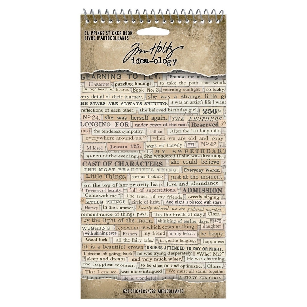 Tim Holtz Idea-Ology Clippings Sticker Book - Vintage Style Words & Phrases For Journaling & Crafts | 622 Adhesive Labels