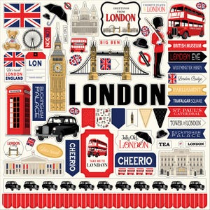 Carta Bella LONDON Collection 12X12 Sticker Sheet, London Theme Scrapbook and Papercraft, London Stickers