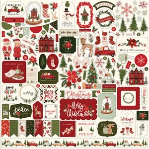 Carta Bella HELLO Christmas Collection 12X12 Sticker Sheet, Christmas Scrapbook and Papercraft, HELLO Christmas 12X12 Sticker Sheet