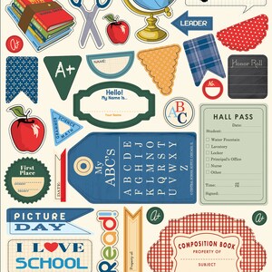 Carta Bella School Days Collection, Adhesive Chipboard Phrases, Retro/Vintage School Theme Scrapbook and Papercraft, School Days Chipboard