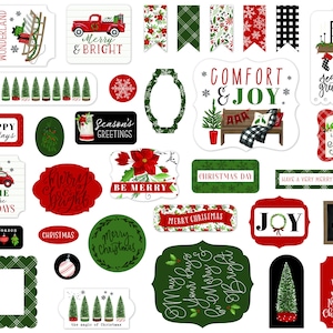 Carta Bella HOME for CHRISTMAS Collection Ephemera, 33 Pieces, Christmas Die Cuts, Christmas Scrap and Papercraft