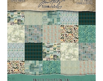 Tim Holtz® Idea-ology® Palette Collection: Teal, 12" x 12" Paper, 12 Double-Sided Papers, Tim Holtz Scrapbooking/Junk Journal/Mixed Media