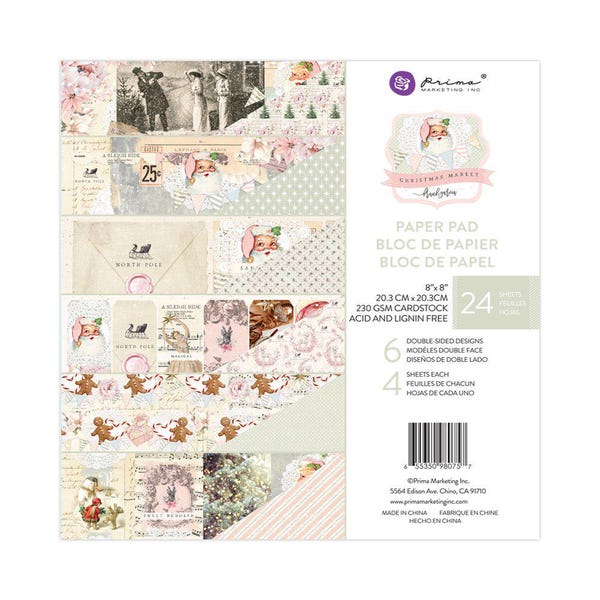 Prima Marketing Inc. Christmas Market Collection by Frank Garcia 8" x 8" Paper Pad, Vintage/Retro Christmas Scrapbook and Papercraft