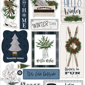 Carta Bella WELCOME Winter Chipboard Phrases, Winter/Snow Theme Scrapbook and Papercraft, Snow/Winter Chipboard Die Cut Embellishments