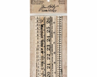 Tim Holtz idea-ology Ruler Pieces, 5 Pieces, Vintage Inspired Wood Mini Rulers, Tim Holtz Ruler Pieces