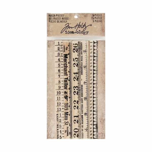 Tim Holtz idea-ology Ruler Pieces, 5 Pieces, Vintage Inspired Wood Mini Rulers, Tim Holtz Ruler Pieces