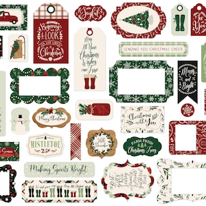 Echo Park Paper Co. A Cozy Christmas Collection Frames & Tags, 33 Pieces, Christmas Die Cuts, Christmas Scrap and Papercraft