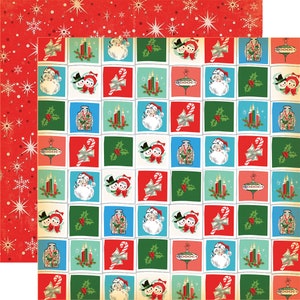 6 Sheets! Carta Bella Paper Co. a very merry CHRISTMAS Collection, Six 12X12 Double-sided Sheets of "Christmastime Squares", Retro Christmas