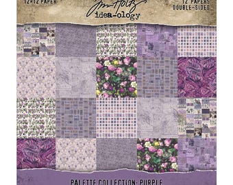 Tim Holtz® Idea-ology® Palette Collection: Purple, 12" x 12" Paper, 12 Double-Sided Papers, Tim Holtz Scrapbooking/Junk Journal/Mixed Media