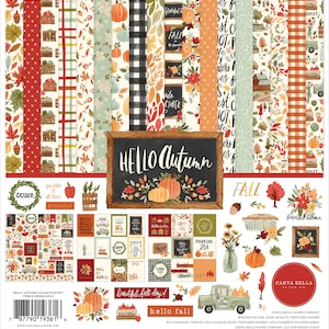 Carta Bella Paper Co. HELLO Autumn Collection Kit, Twelve 12X12 Double-sided Sheets and 12X12 Sticker Sheet, Fall Scrap and Papercraft