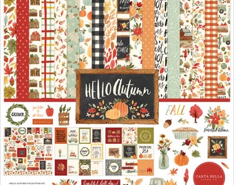 Carta Bella Paper Co. HELLO Autumn Collection Kit, Twelve 12X12 Double-sided Sheets and 12X12 Sticker Sheet, Fall Scrap and Papercraft