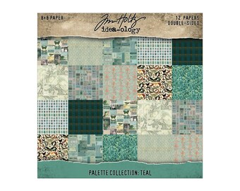 Tim Holtz® Idea-ology® Palette Collection: Teal, 8" x 8" Paper, 12 Double-Sided Papers, Tim Holtz Scrapbooking/Junk Journals/Mixed Media