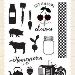 Carta Bella Designer Stamps, Homegrown Collection, "Farm Fresh" Stamp Set, Farm Fresh/Buy Local Stamps, Farm/Garden Scrap and Papercrafts