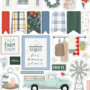 Carta Bella FARMHOUSE Summer Collection Chipboard Accents or Phrases, Farmhouse Scrapbook/Papercraft, Farmhouse Summer Chipboard Die Cuts