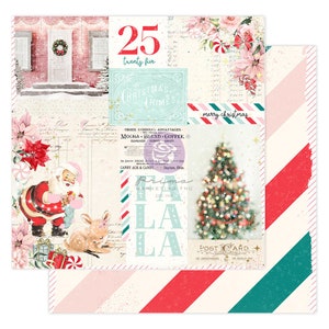 May include: A vintage Christmas themed paper pad with a red and white striped pattern, a Santa Claus illustration, a Christmas tree, and the text "25 twenty five Christmas Chimes" and "merry christmas".