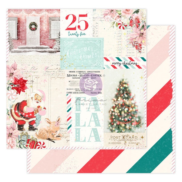 8 Assorted Sheets! Prima Marketing Inc. Candy Cane Lane Collection by Frank Garcia, Vintage/Retro Christmas Scrapbook and Papercraft