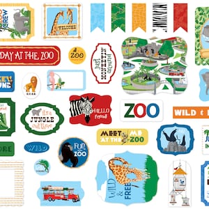 Carta Bella ZOO Adventure Collection Ephemera, 33 Pieces, Die Cut Cardstock Pieces, Zoo Theme Scrap and Papercraft