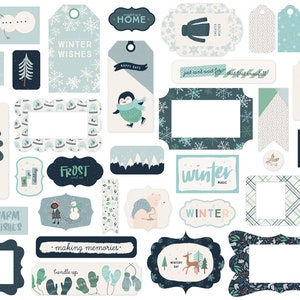 Carta Bella SNOW Much Fun Collection Frames & Tags, 33 Pieces, Snow Much Fun Die Cuts, Snow/Winter Scrapbook and Papercraft