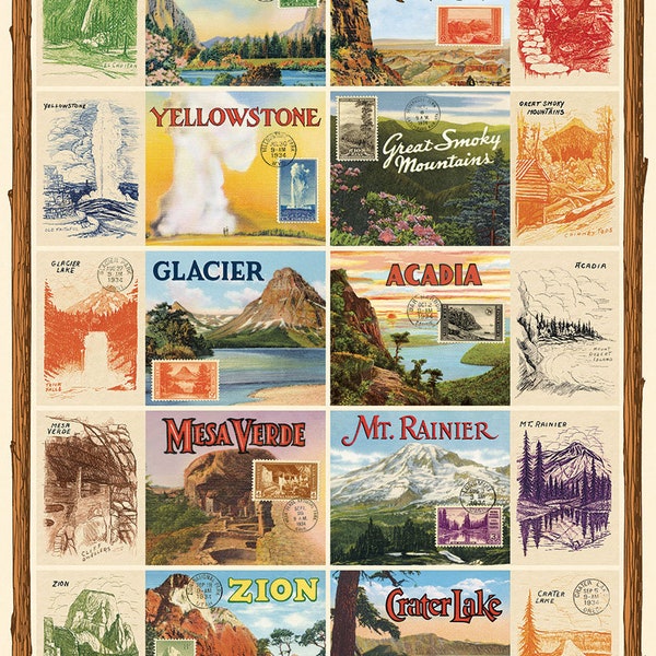 National Parks Flat Wrap, Cavallini & Co. Decorative Wrapping Paper, Decoupage, Book-binding, Wall Hanging, National Parks Poster