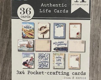 AUTHENTIQUE Explore Collection, Authentic Life Cards, 3X4 Pocket-Crafting Cards, 36 Cards, Travel/Adventure Journaling Cards