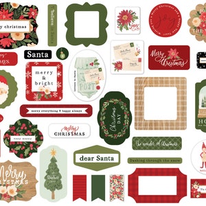 Carta Bella LETTERS TO Santa Collection Ephemera, 33 Pieces, Christmas Die Cuts, Christmas Scrap and Papercraft, Christmas Paper Tags