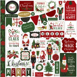 Echo Park Paper Co. Here Comes Santa CLAUS Element Stickers, 12X12 Sticker Sheet, Christmas Stickers, Christmas Scrap and Papercraft