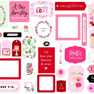 Carta Bella My Valentine Collection Frames & Tags, 33 Die Cut Cardstock Pieces, Valentine/Love Theme Papercraft, Valentine Paper Tags