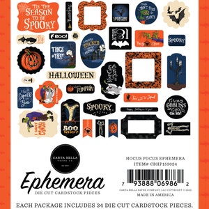 Carta Bella Hocus Pocus Collection Ephemera, 33 Pieces, Halloween Die Cuts, Halloween Scrap and Papercraft, Halloween Paper Tags
