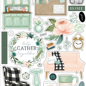 Carta Bella Gather AT HOME Collection Chipboard Accents, Home/Welcome Theme Scrapbook and Papercraft, Home/Family Chipboard Die Cuts