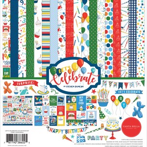Carta Bella Paper Co. LET'S Celebrate Collection Kit, Twelve 12X12 Double-sided Sheets, 12X12 Sticker Sheet, Celebration/Birthday Papercraft