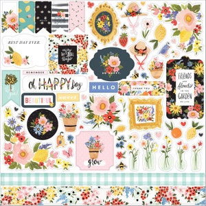 Carta Bella Paper Co. Oh HAPPY Day 12X12 Sticker Sheet, Floral Theme Scrapbook and Papercraft, Floral Friendship Stickers