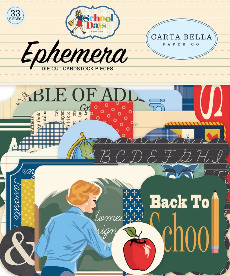 Carta Bella School Days Collection Ephemera, 33 Pieces, Retro/Vintage School Theme Scrap and Papercraft, School Days Ephemera 画像 2