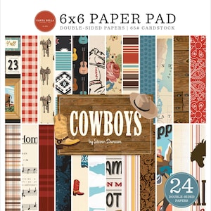 Carta Bella COWBOYS Collection 6 X 6 Paper Pad,  24 double-sided sheets, Retro Western/Cowboy Scrap and Papercraft