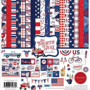 Carta Bella Paper The Fourth of July Collection Kit, Twelve 12X12 Double-sided Sheets, 12X12 Sticker Sheet, Patriotic/July 4 Papercraft