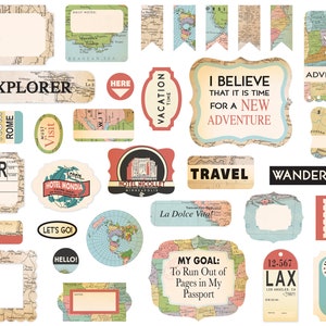 Carta Bella Paper Co. CARTOGRAPHY Collection Ephemera, 33 Pieces, Retro/Vintage Travel Die Cuts, Map/Travel Theme Papercraft