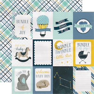 5 Assorted Sheets! Carta Bella Paper Co. rock-a-bye BABY Boy Collection, 12X12 Double-sided Sheets, Baby Boy Theme Scrapbook and Papercraft