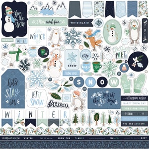 Carta Bella Winter MARKET Collection 12X12 Sticker Sheet, Winter/Snow Scrap and Papercraft, Winter MARKET Sticker Sheet, Winter Stickers