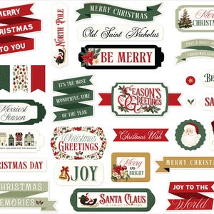 Carta Bella A VINTAGE Christmas Titles & Phrases, 32 Pieces, Christmas Die Cuts, Christmas Scrap and Papercraft, Christmas Paper Tags