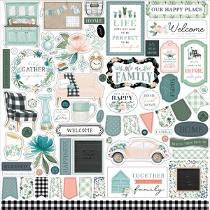 Carta Bella Paper Co. GATHER At Home 12X12 Sticker Sheet, Farmhouse/Floral Theme Scrapbook and Papercraft, Farmhouse 12X12 Sticker Sheet