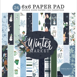 Carta Bella Winter MARKET Collection 6X6 Pad, Double-sided Patterned Sheets, Winter/Snow Theme Scrapbook and Papercraft