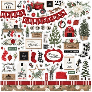 Carta Bella FARMHOUSE Christmas Collection 12X12 Sticker Sheet, Christmas Scrap and Papercraft, FARMHOUSE Christmas 12X12 Sticker Sheet