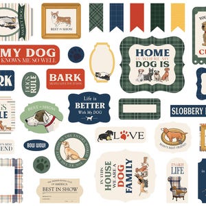Carta Bella Best in SHOW Collection Ephemera, 33 Pieces, Die Cut Cardstock Pieces, Dog Theme Scrap and Papercraft, Dog Die Cuts