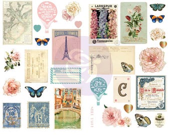 Prima Marketing Inc. CAPRI Collection by Frank Garcia Chipboard Stickers, 31 Pieces, Vintage Travel/Mediterranean Theme Papercraft