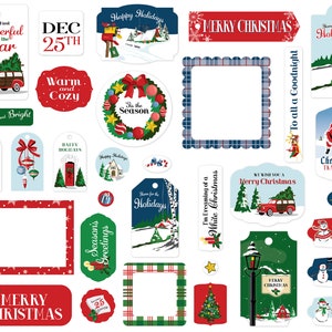 Carta Bella White Christmas Collection Frames & Tags, 33 Pieces, Christmas Die Cuts, Christmas Scrap and Papercraft, Christmas Paper Tags