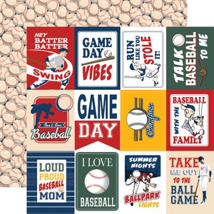 6 Assorted Sheets! Carta Bella Home Run Collection, 12X12 Double-sided Retro Baseball Scrapbook, Vintage Baseball Papercraft